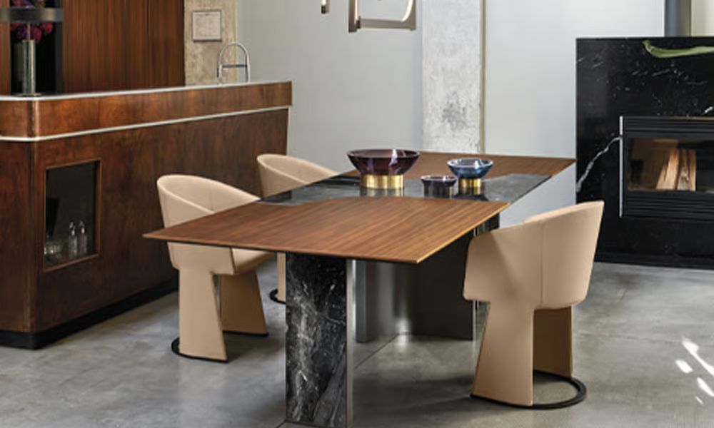 Millennium Dining Table by Arketipo featuring minimalist design with marble and hardwood elements